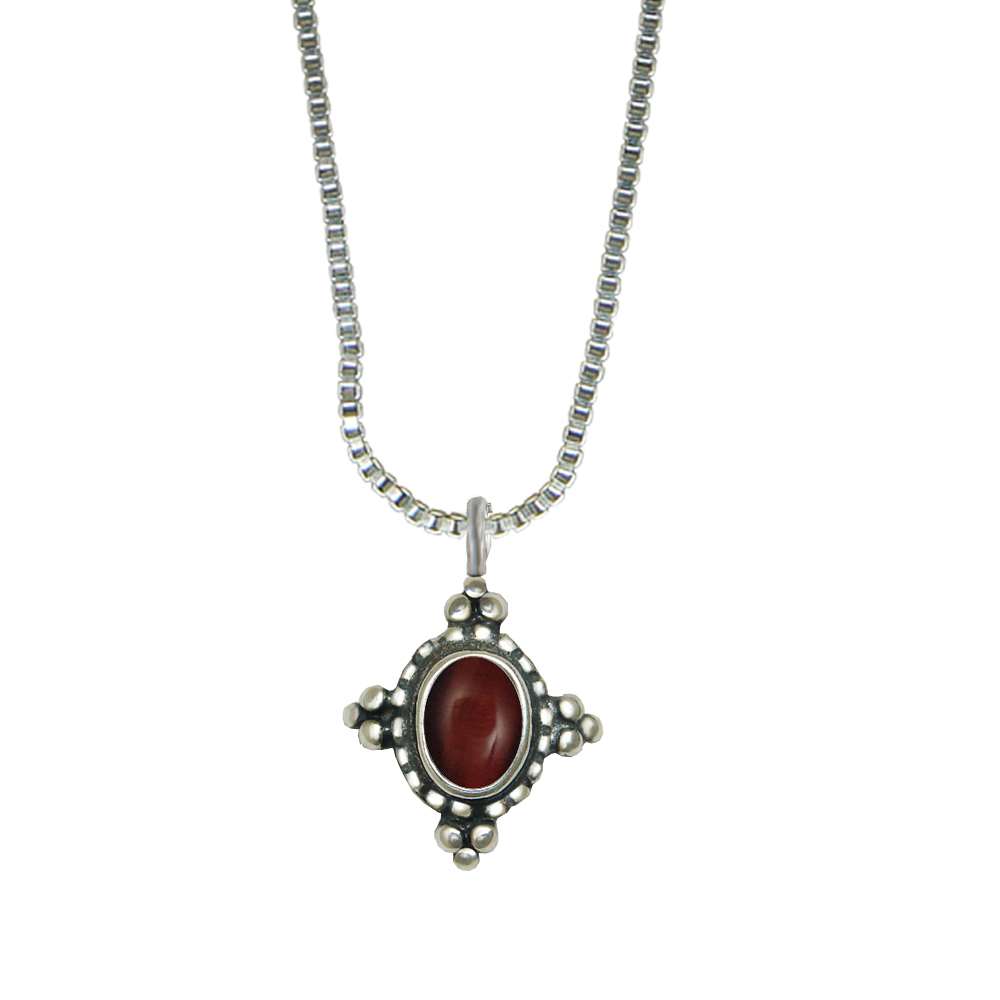 Sterling Silver Little Red Tiger Eye Pendant Necklace